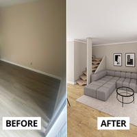 1x Open-Concept Living Design with Kitchen in 2D & 3D