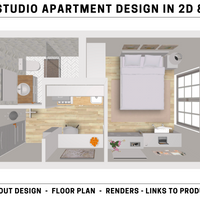 1x Studio Apartment/ Home Design in 2D and 3D