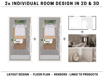 2x Individual Room Design in 2D and 3D