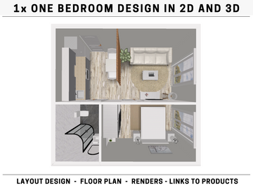 1x Bedroom House/ Apartment Design in 2D and 3D
