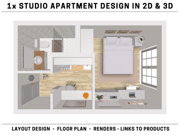 1x Studio Apartment/ Home Design in 2D and 3D