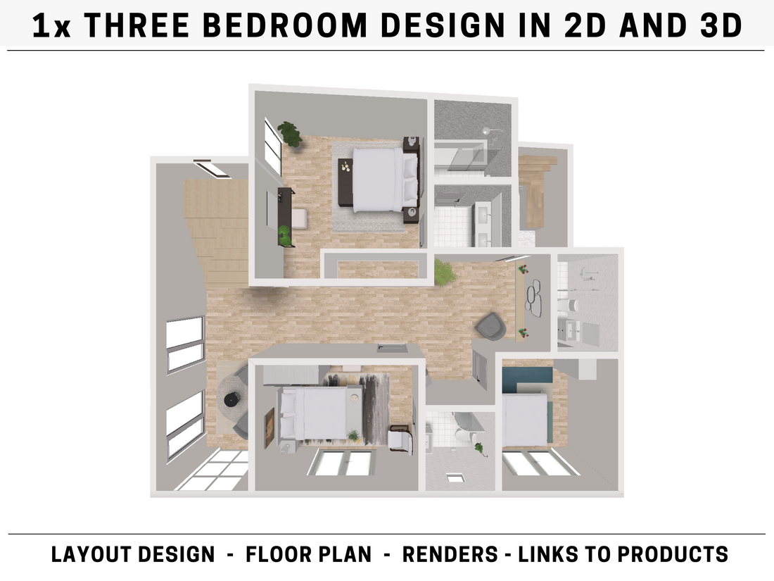 3x Bedroom House/ Apartment Design in 2D and 3D