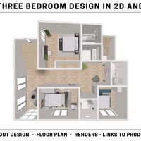 3x Bedroom House/ Apartment Design in 2D and 3D