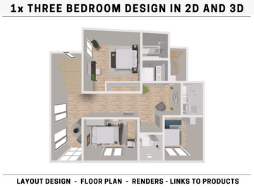 3x Bedroom House/ Apartment Design in 2D and 3D