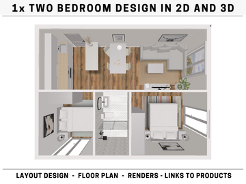 2x Bedroom House/ Apartment  Interior Design in 2D and 3D